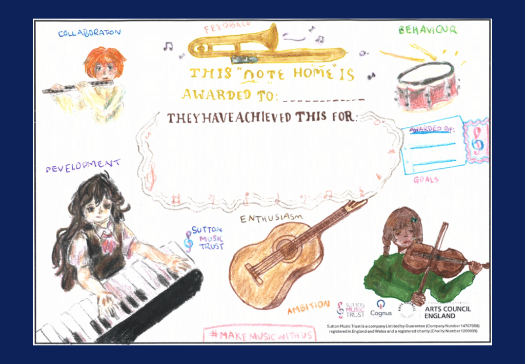 Artistic musical design for "Note Home" reward scheme